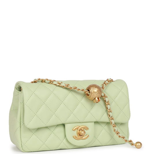 Chanel Pearl Crush Mini Rectangular Flap Bag Green Lambskin Antique Gold Hardware Rovelle Bags