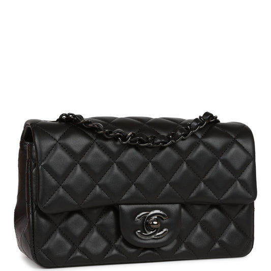 Chanel Mini Rectangular Flap Bag So Black Lambskin Black Hardware Rovelle Bags