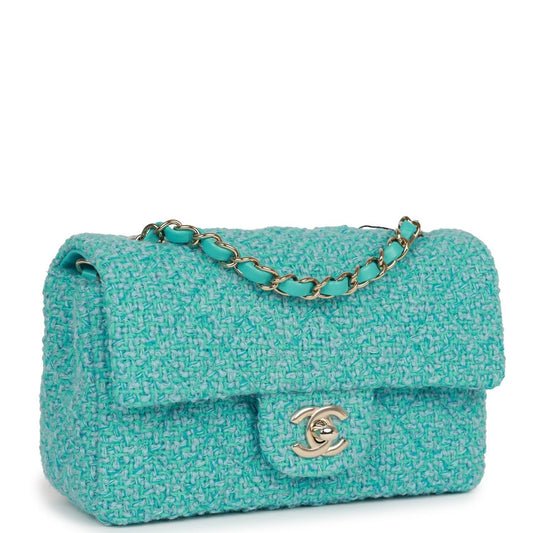 Chanel Mini Rectangular Flap Bag Blue Tweed Light Gold Hardware Rovelle Bags