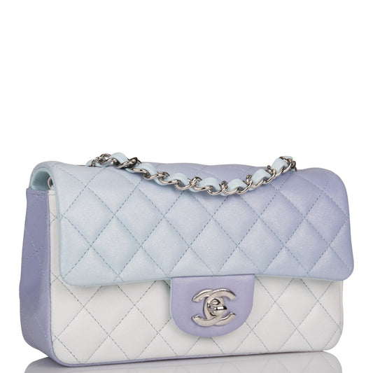 Chanel Mini Rectangular Flap Bag Blue Metallic Ombre Lambskin Silver Hardware Rovelle Bags
