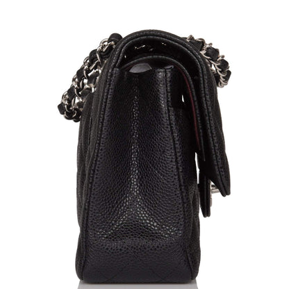 Chanel Medium Classic Double Flap Bag Black Caviar Silver Hardware Rovelle Bags