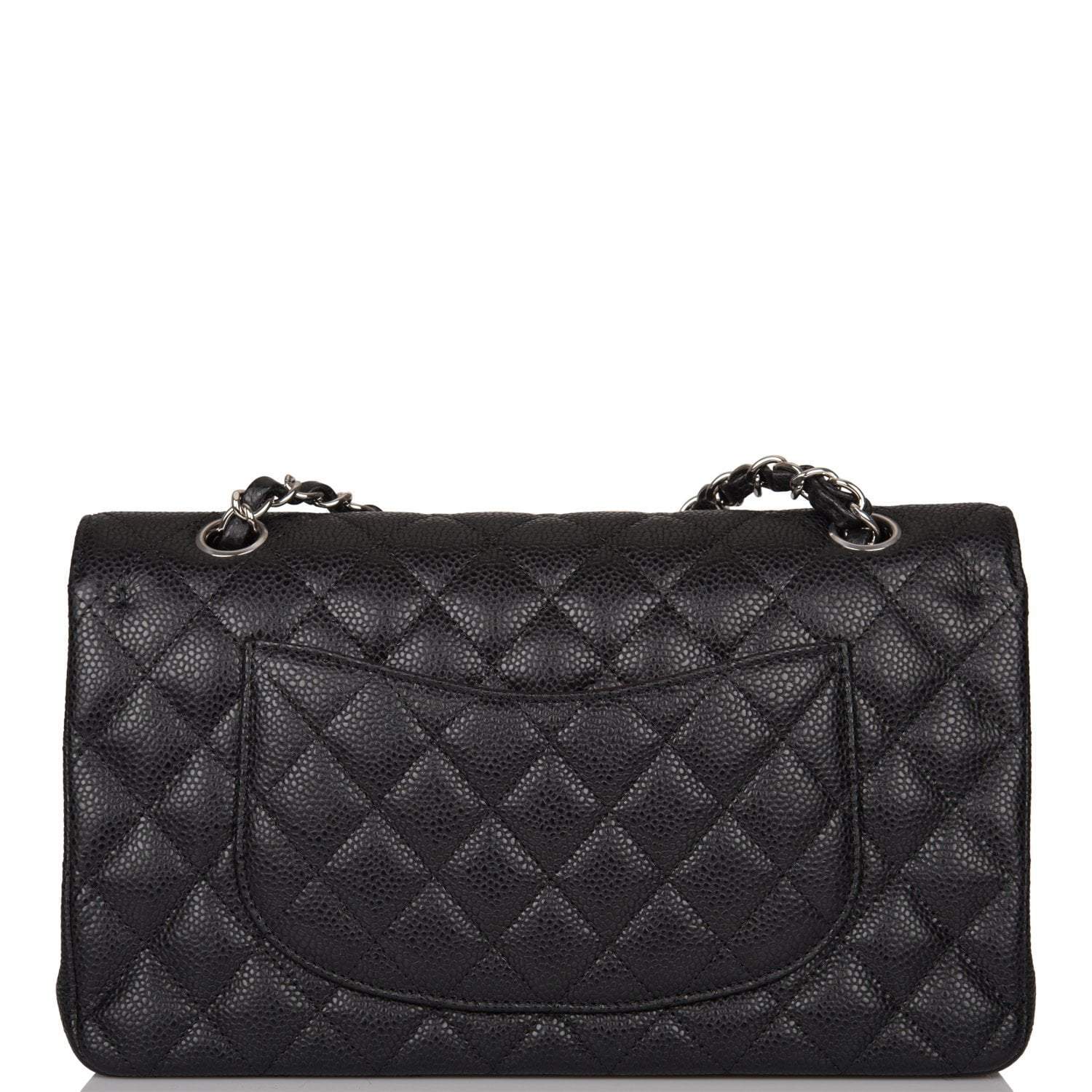 Chanel Medium Classic Double Flap Bag Black Caviar Silver Hardware Rovelle Bags