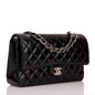 Chanel Medium Classic Double Flap Bag Black Iridescent Quilted Crumpled Calfskin Silver Hardware Rovelle Bags