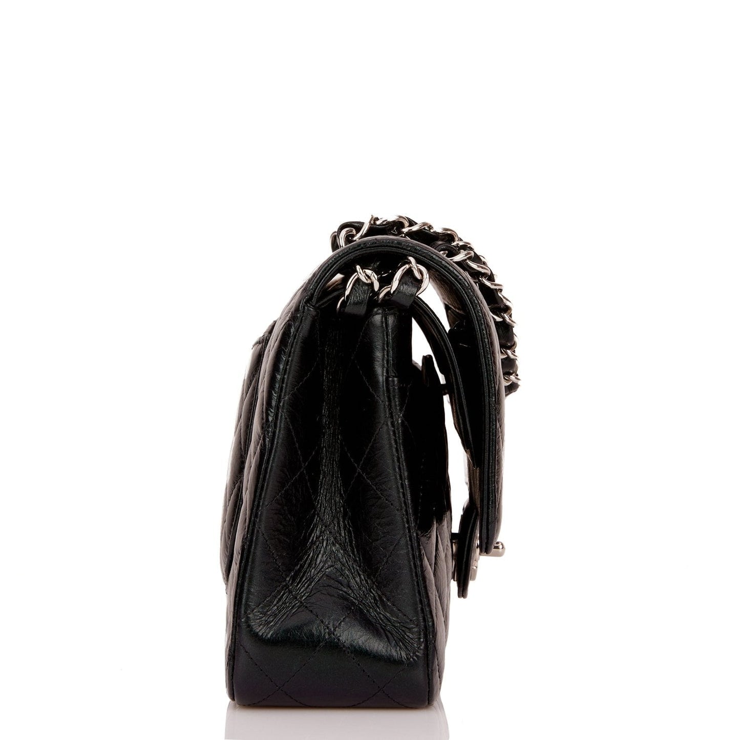 Chanel Medium Classic Double Flap Bag Black Iridescent Quilted Crumpled Calfskin Silver Hardware Rovelle Bags