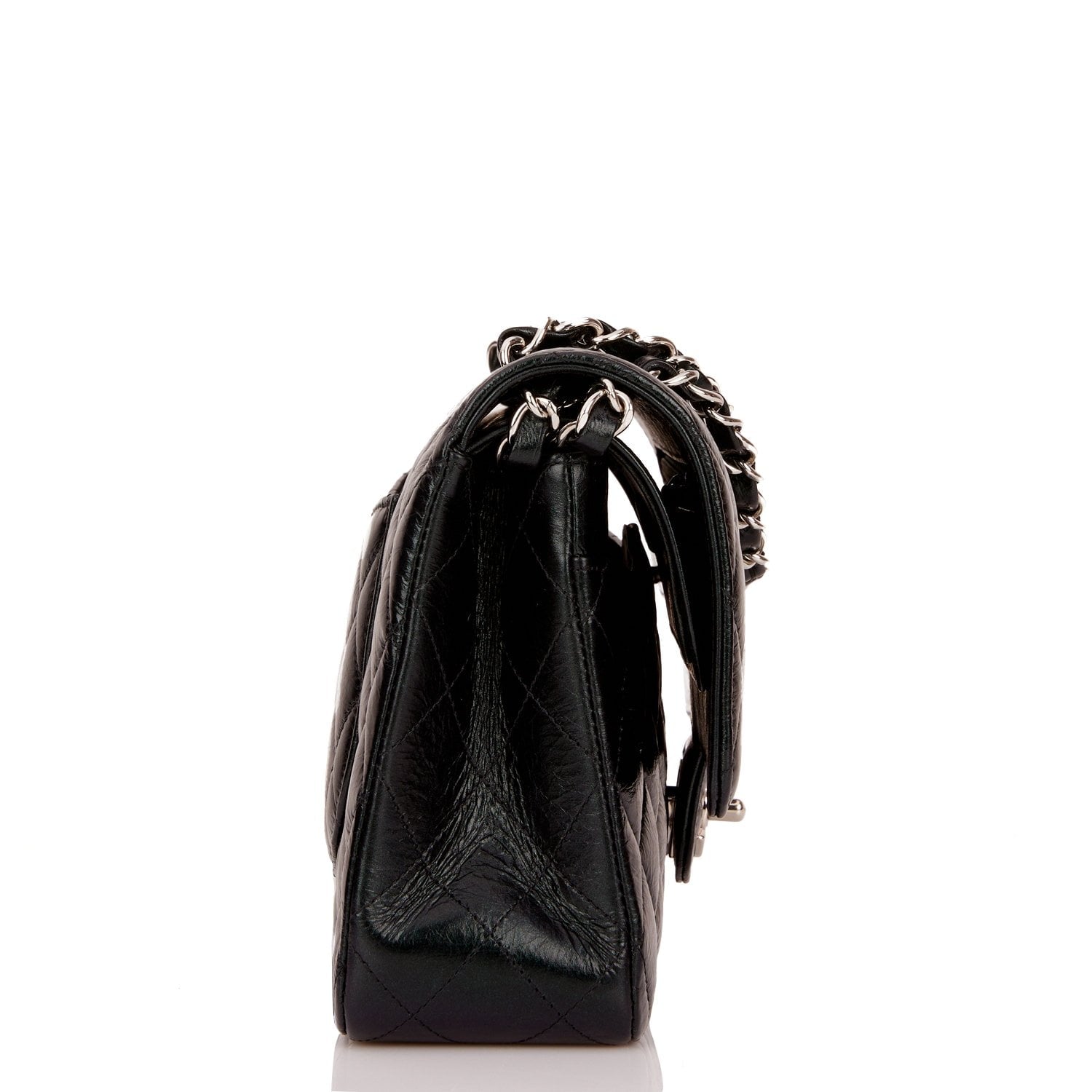 Chanel Medium Classic Double Flap Bag Black Iridescent Quilted Crumpled Calfskin Silver Hardware Rovelle Bags