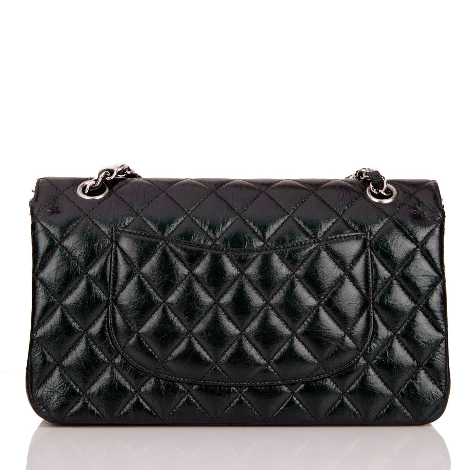 Chanel Medium Classic Double Flap Bag Black Iridescent Quilted Crumpled Calfskin Silver Hardware Rovelle Bags