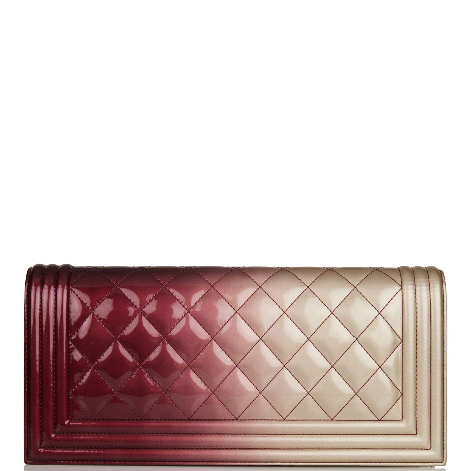 Chanel Boy Bag Clutch Beige And Pink Ombre Patent Gold Hardware Rovelle Bags