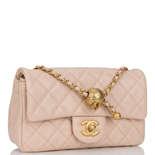 Chanel Pearl Crush Mini Rectangular Flap Bag Light Beige Lambskin Antique Gold Hardware Rovelle Bags