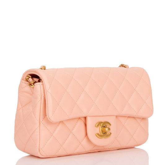 Chanel Pearl Crush Mini Rectangular Flap Bag Peach Lambskin Antique Gold Hardware Rovelle Bags