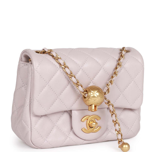 Chanel Pearl Crush Mini Square Flap Bag Purple Lambskin Antique Gold Hardware Rovelle Bags