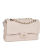 Chanel Medium Classic Double Flap Bag Beige Chevron Caviar Light Gold Hardware Rovelle Bags