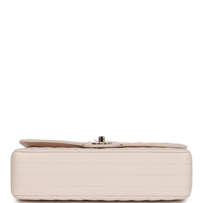 Chanel Medium Classic Double Flap Bag Beige Chevron Caviar Light Gold Hardware Rovelle Bags
