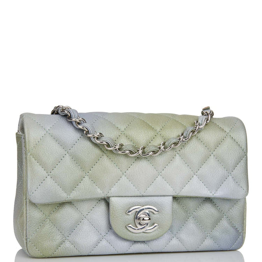 Chanel Mini Rectangular Flap Bag Grey And Green Goatskin Silver Hardware Rovelle Bags