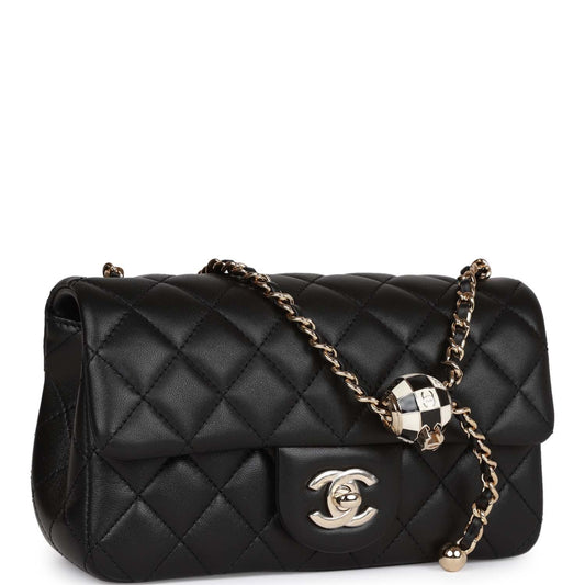 Chanel Pearl Crush Mini Rectangular Flap Bag Black Lambskin Light Gold Hardware Rovelle Bags