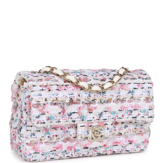 Chanel Mini Rectangular Flap Bag Multicolor Tweed Light Gold Hardware Rovelle Bags