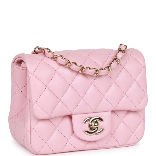 Chanel Mini Square Flap Pink Lambskin Light Gold Hardware Rovelle Bags