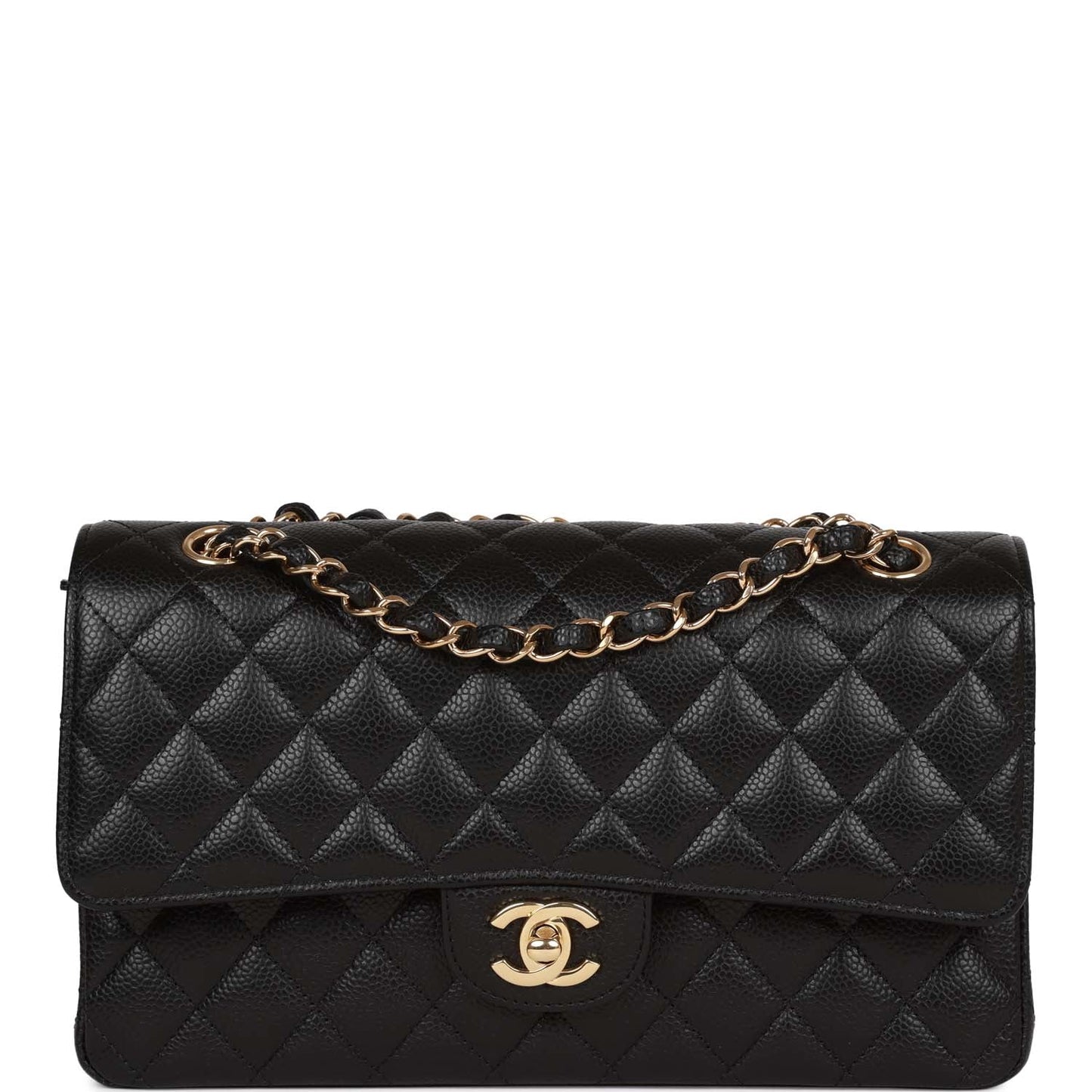Chanel Medium Classic Double Flap Bag Black Quilted Caviar Gold Hardware Rovelle Bags