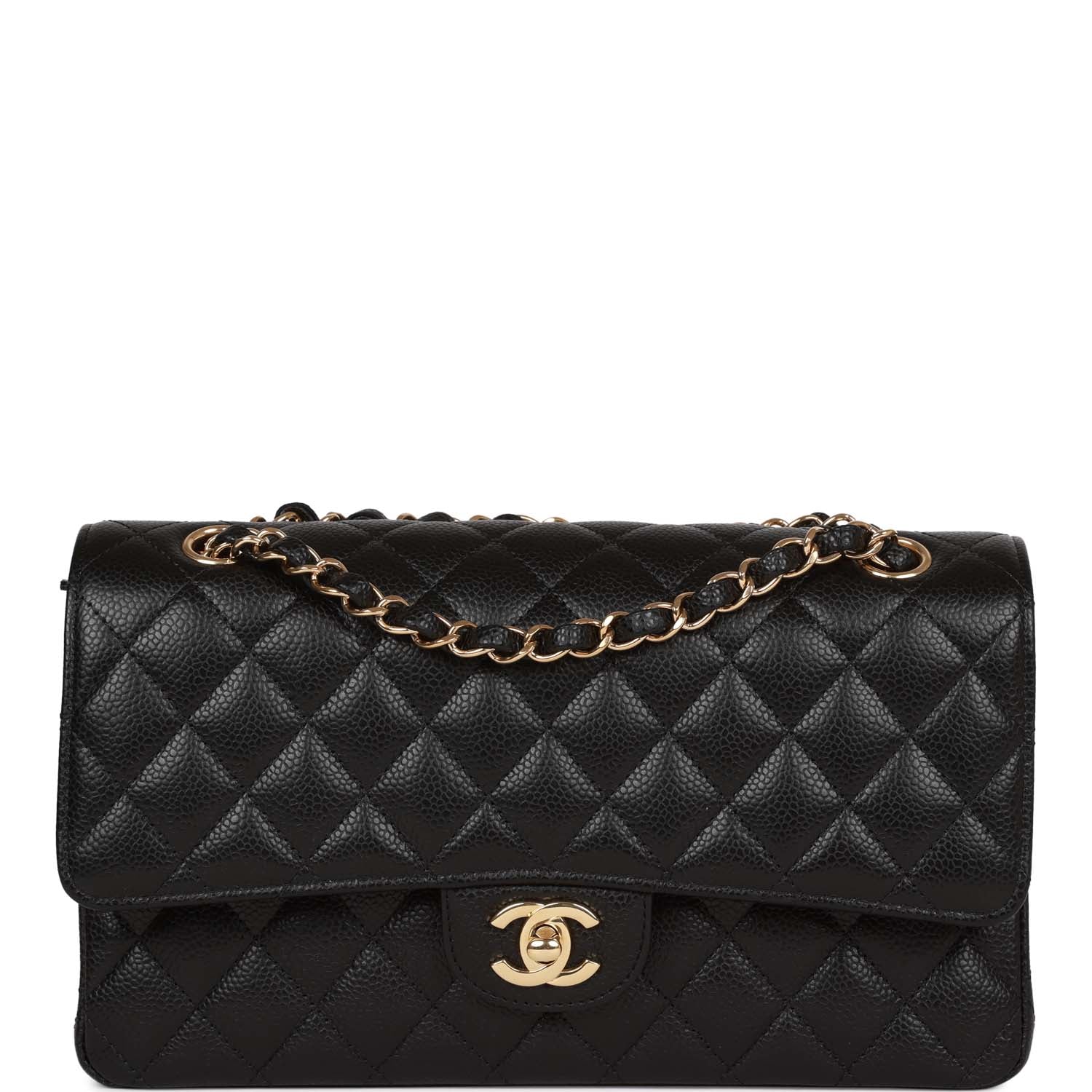 Chanel Medium Classic Double Flap Bag Black Quilted Caviar Gold Hardware Rovelle Bags