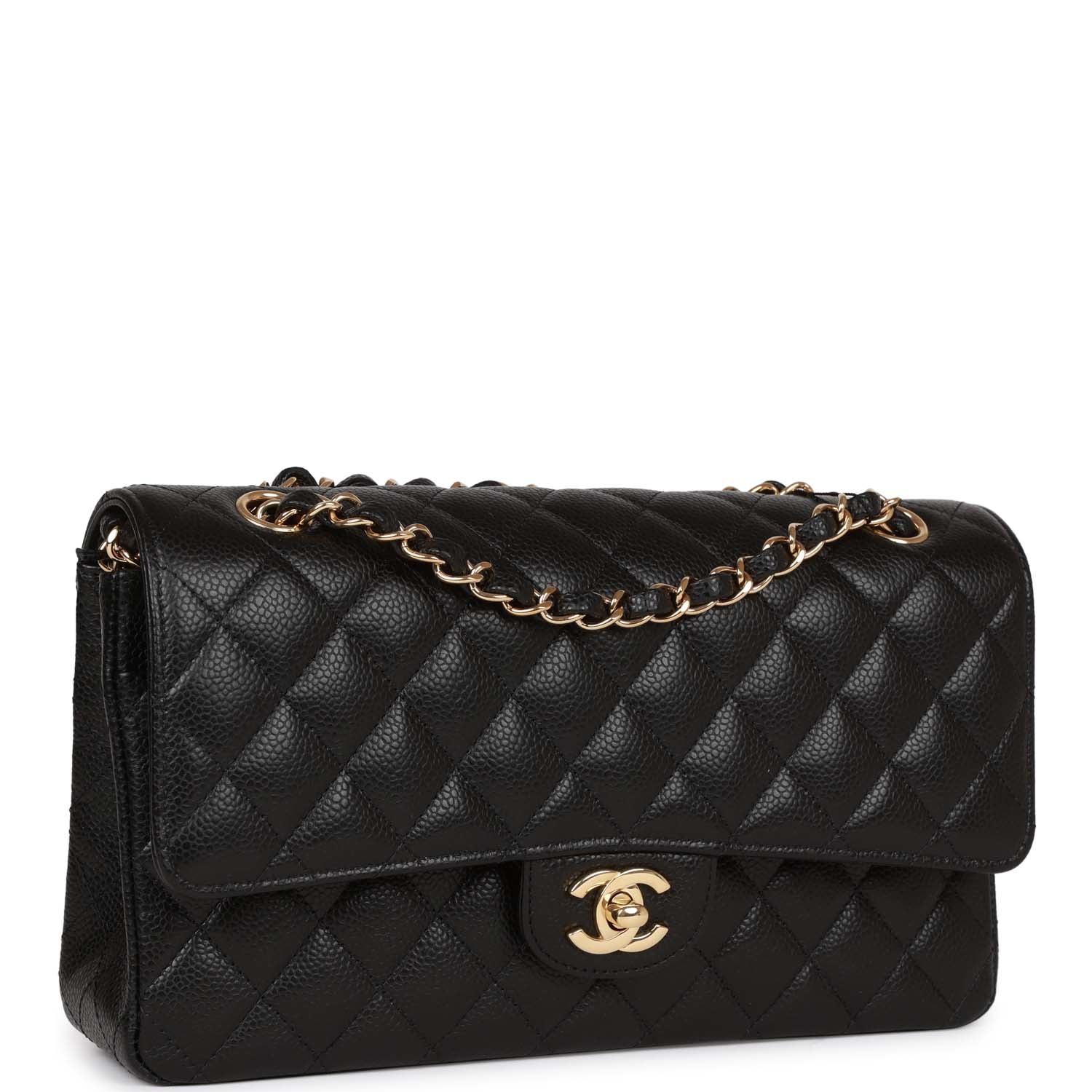 Chanel Medium Classic Double Flap Bag Black Quilted Caviar Gold Hardware Rovelle Bags