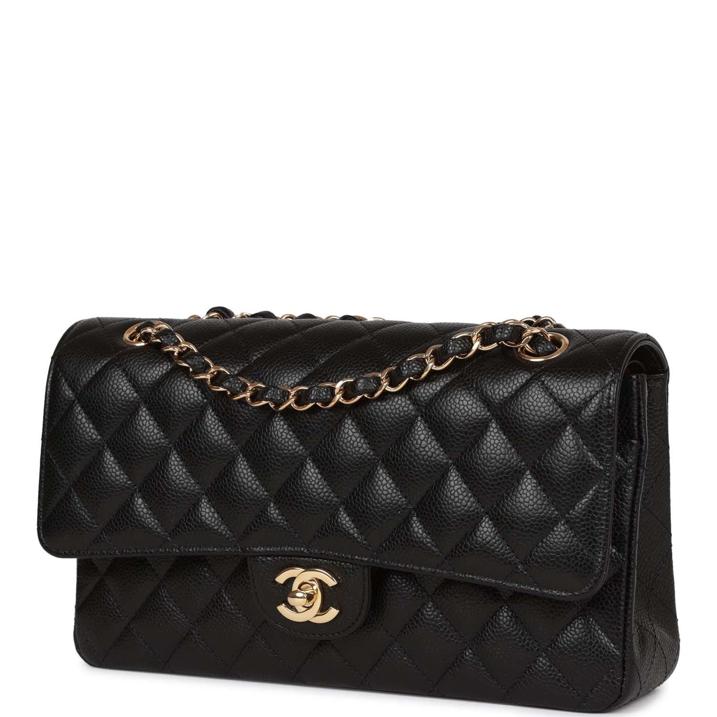 Chanel Medium Classic Double Flap Bag Black Quilted Caviar Gold Hardware Rovelle Bags