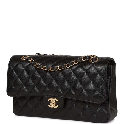 Chanel Medium Classic Double Flap Bag Black Quilted Caviar Gold Hardware Rovelle Bags