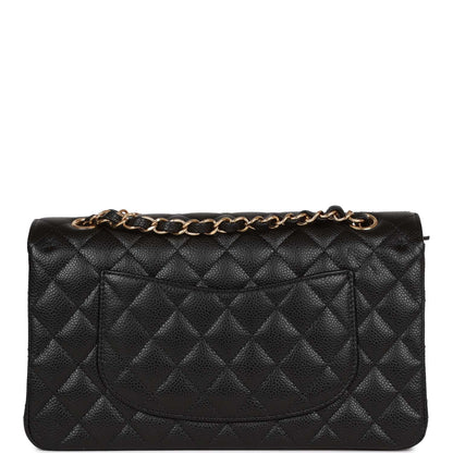 Chanel Medium Classic Double Flap Bag Black Quilted Caviar Gold Hardware Rovelle Bags