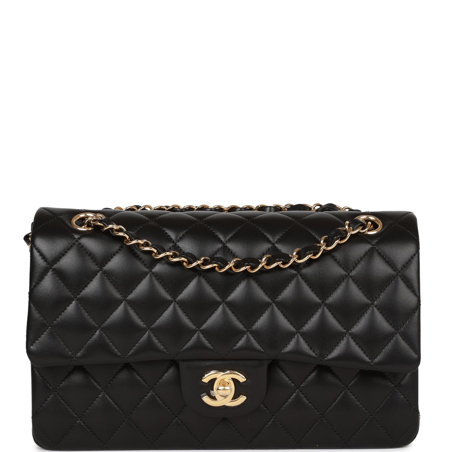 Chanel Medium Classic Double Flap Bag Black Lambskin Gold Hardware Rovelle Bags