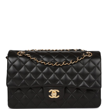 Chanel Medium Classic Double Flap Bag Black Lambskin Gold Hardware Rovelle Bags