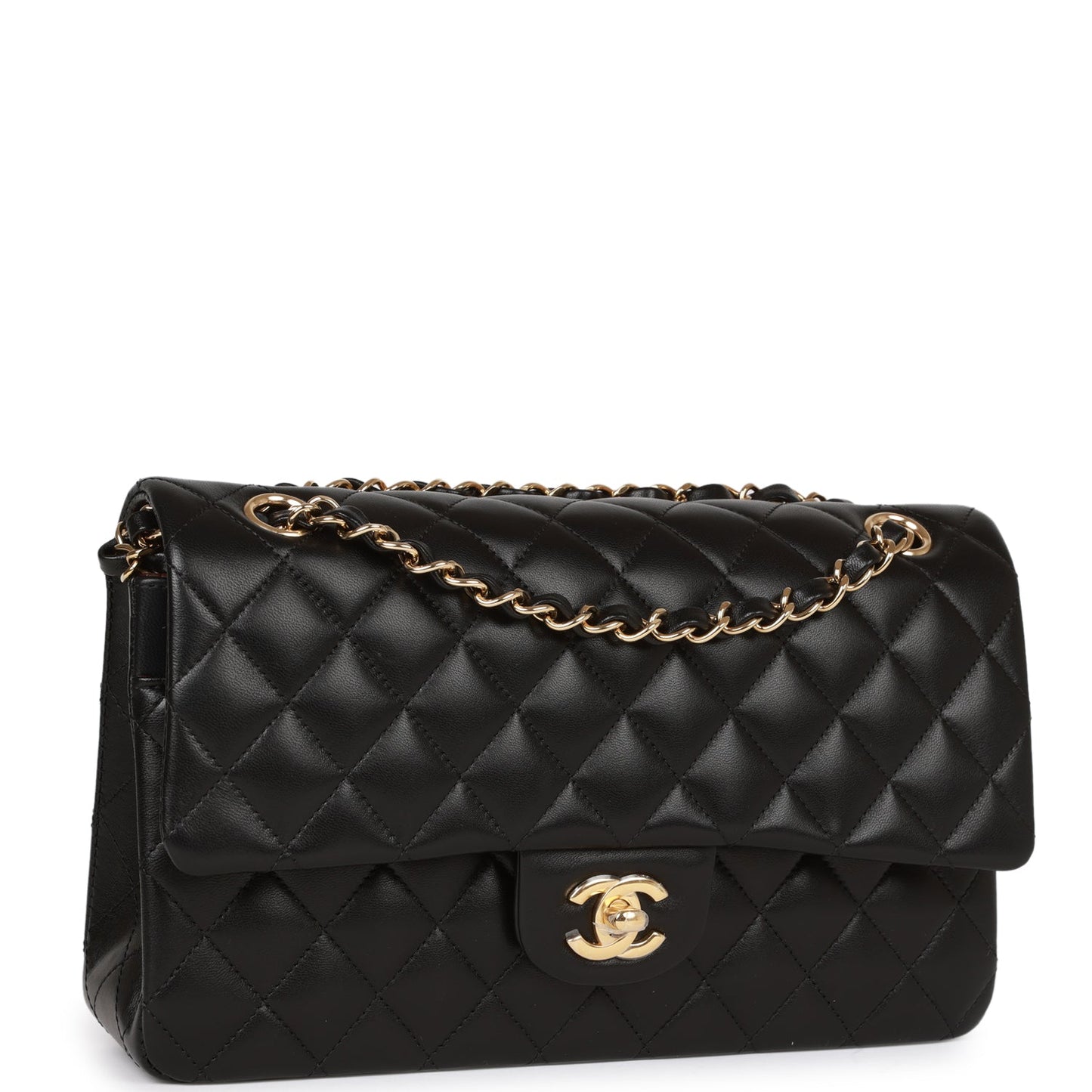 Chanel Medium Classic Double Flap Bag Black Lambskin Gold Hardware Rovelle Bags