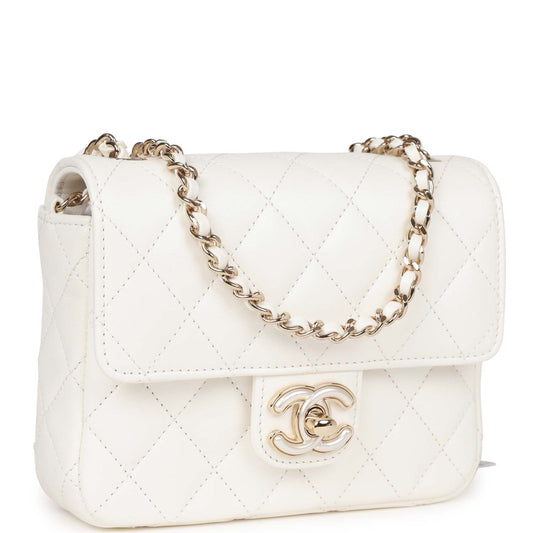Chanel Sweet Mini Square Flap Bag White Lambskin Light Gold Hardware Rovelle Bags