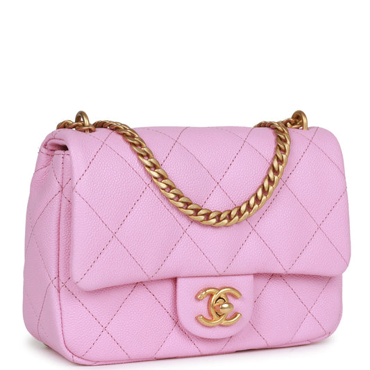 Chanel Sweetheart Mini Square Flap Bag Pink Caviar Antique Gold Hardware Rovelle Bags