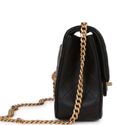 Chanel Medium Camellia Crush Flap Bag Black Lambskin Antique Gold Hardware Rovelle Bags