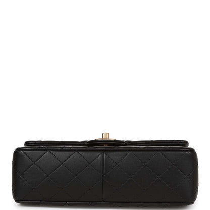 Chanel Medium Camellia Crush Flap Bag Black Lambskin Antique Gold Hardware Rovelle Bags