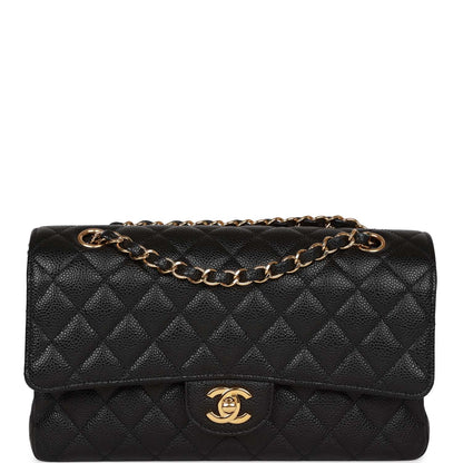 Chanel Medium Classic Double Flap Bag Black Caviar Gold Hardware Rovelle Bags