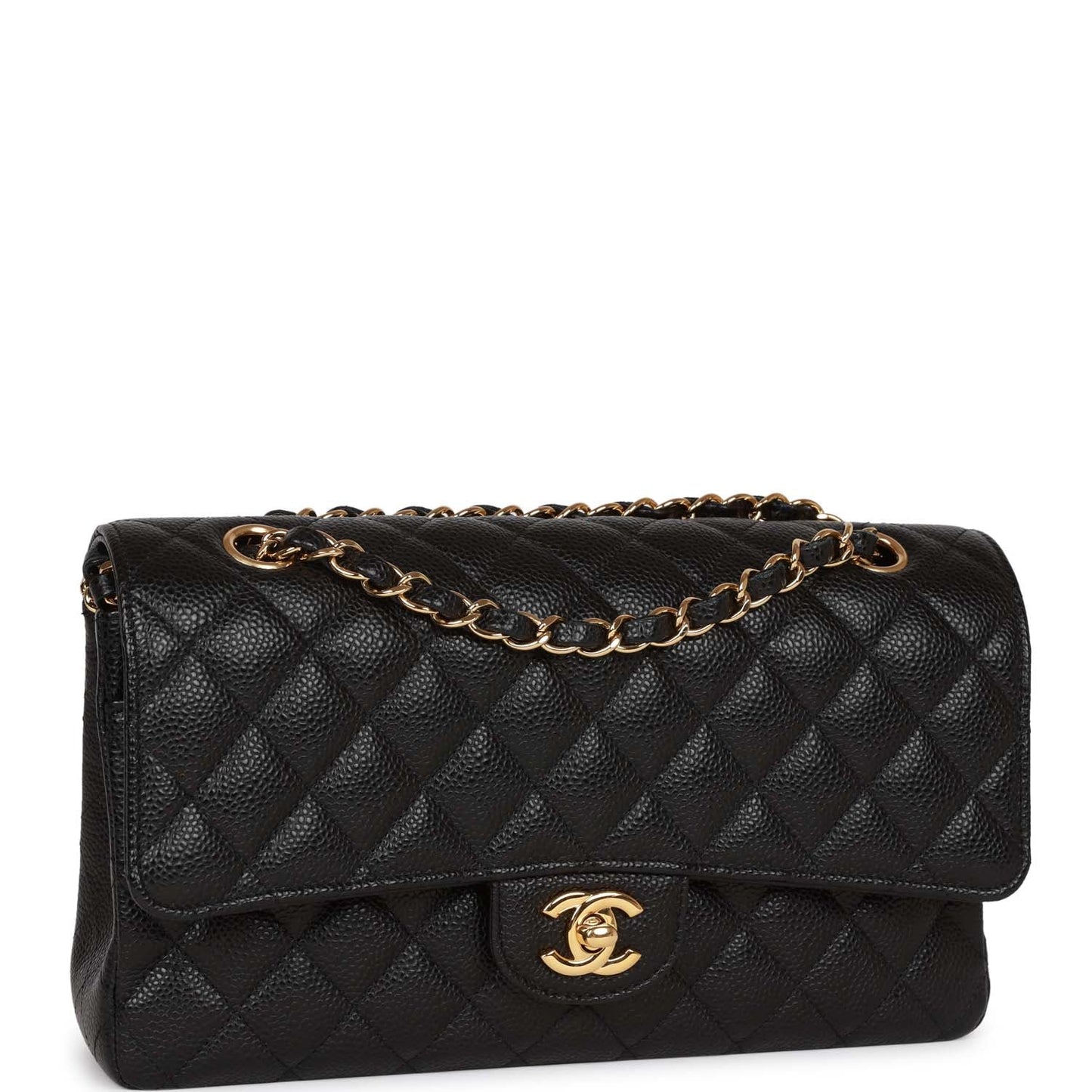 Chanel Medium Classic Double Flap Bag Black Caviar Gold Hardware Rovelle Bags