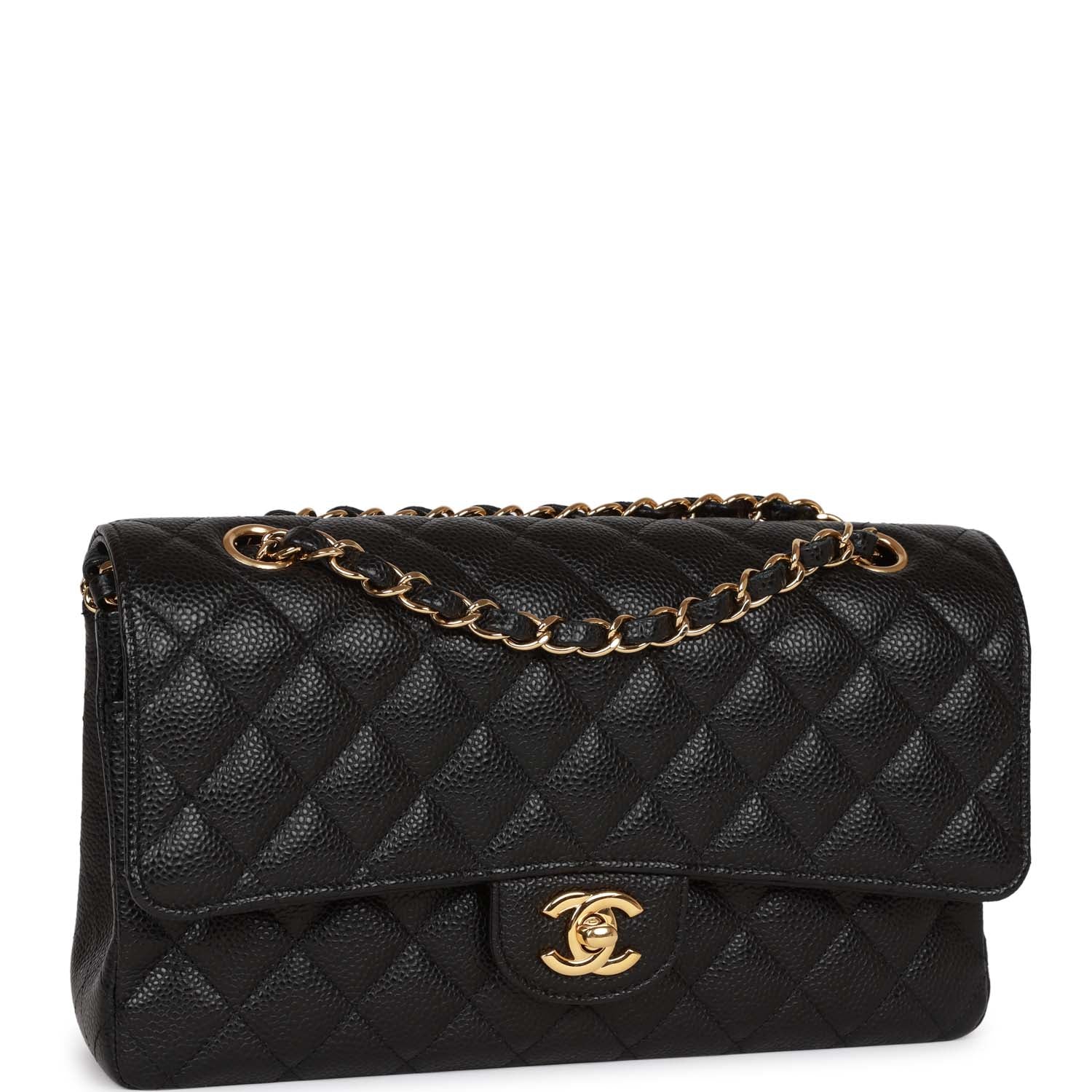Chanel Medium Classic Double Flap Bag Black Caviar Gold Hardware Rovelle Bags