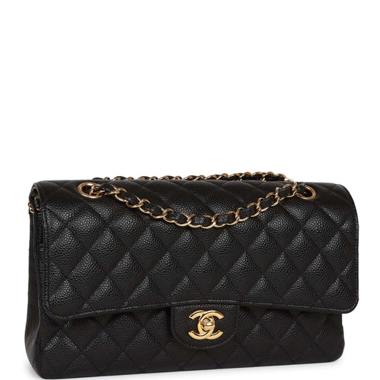 Chanel Medium Classic Double Flap Bag Black Caviar Gold Hardware Rovelle Bags