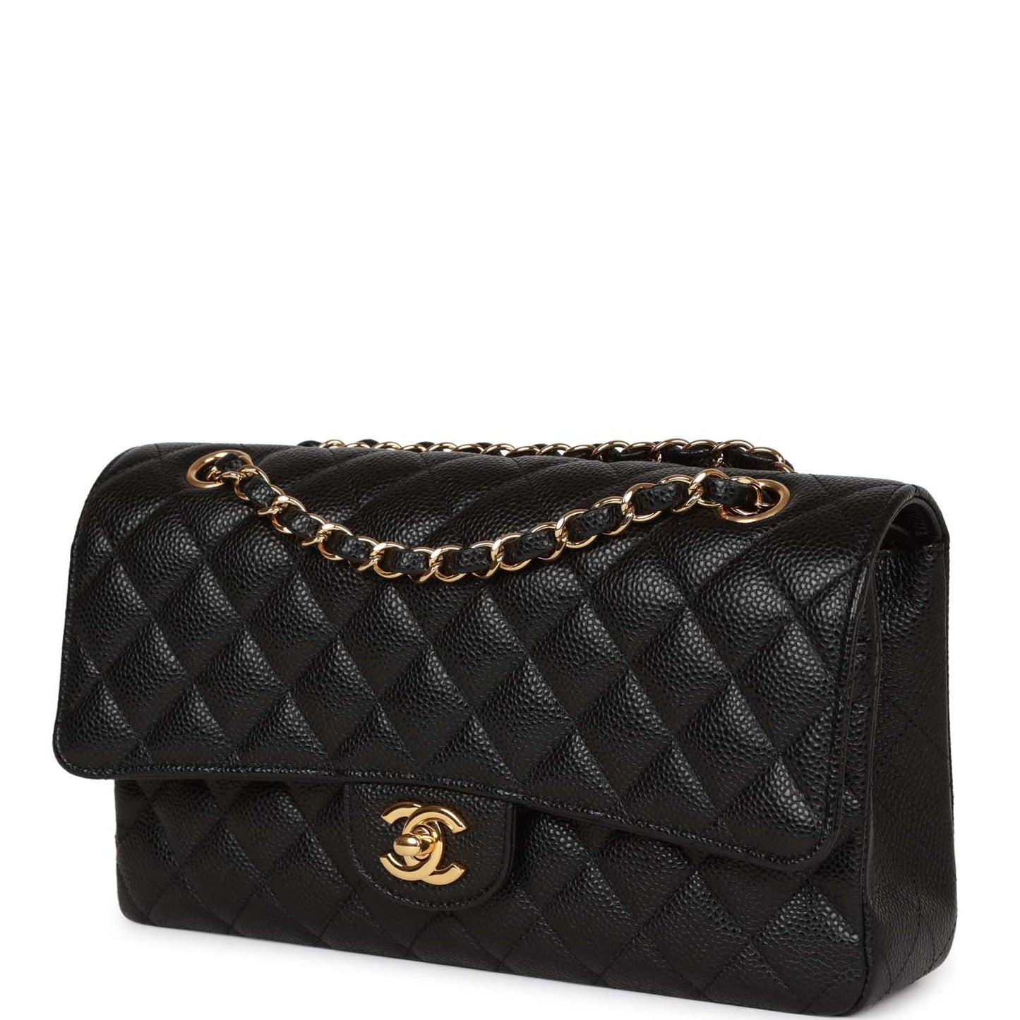 Chanel Medium Classic Double Flap Bag Black Caviar Gold Hardware Rovelle Bags