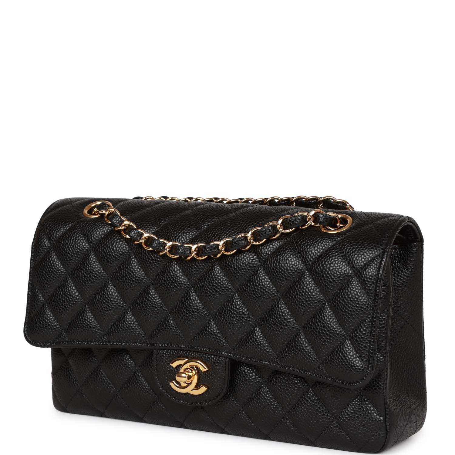 Chanel Medium Classic Double Flap Bag Black Caviar Gold Hardware Rovelle Bags