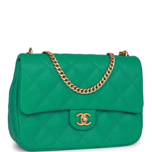 Chanel Medium Sweetheart Crush Flap Bag Green Caviar Antique Gold Hardware Rovelle Bags