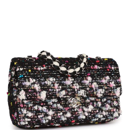Chanel Medium Classic Double Flap Multicolor Tweed Silver Hardware Rovelle Bags