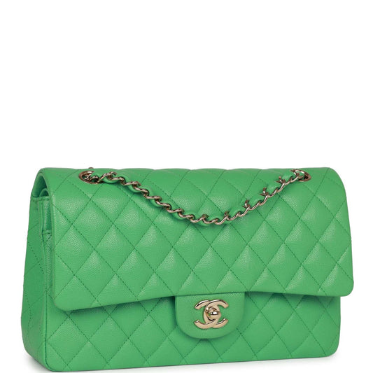 Chanel Medium Classic Double Flap Bag Green Caviar Light Gold Hardware Rovelle Bags