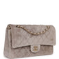 Chanel Medium Classic Double Flap Bag Grey Suede Light Gold Hardware Rovelle Bags