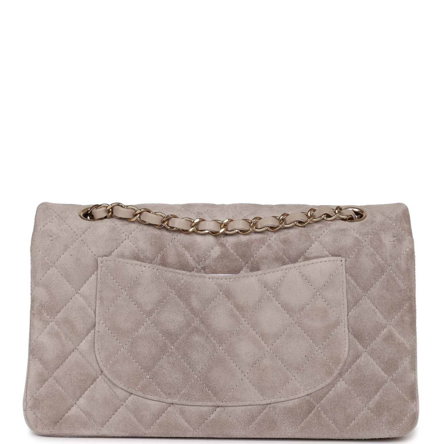 Chanel Medium Classic Double Flap Bag Grey Suede Light Gold Hardware Rovelle Bags