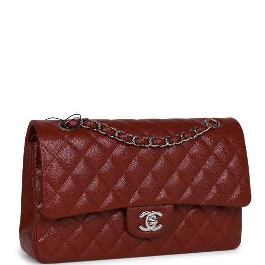 Chanel Medium Classic Double Flap Bag Burgundy Caviar Silver Hardware Rovelle Bags