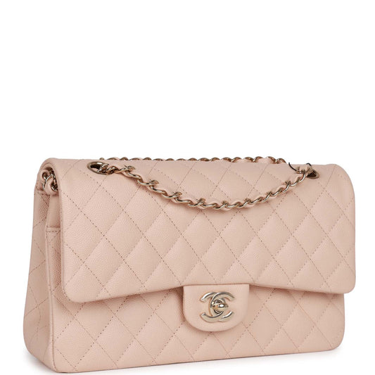 Chanel Medium Classic Double Flap Bag Beige Caviar Light Gold Hardware Rovelle Bags