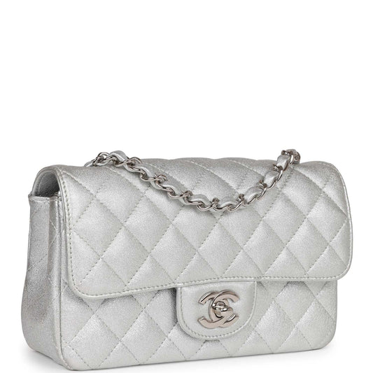 Chanel Mini Rectangular Flap Bag Silver Calfskin Silver Hardware Rovelle Bags