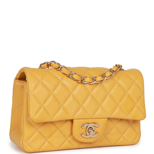 Chanel Mini Rectangular Flap Bag Yellow Lambskin Light Gold Hardware Rovelle Bags
