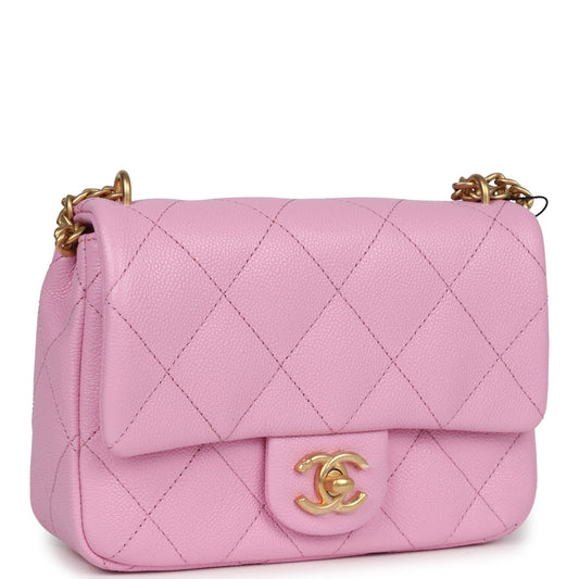 Chanel Mini Sweetheart Crush Square Flap Bag Pink Caviar Aged Gold Hardware Rovelle Bags