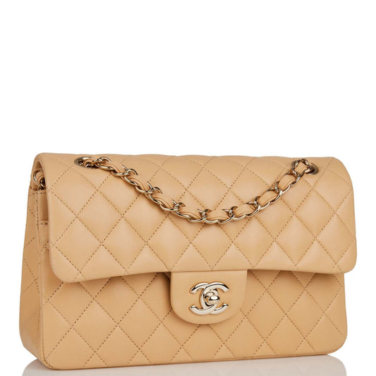 Chanel Small Classic Double Flap Beige Quilted Lambskin Light Gold Hardware Rovelle Bags